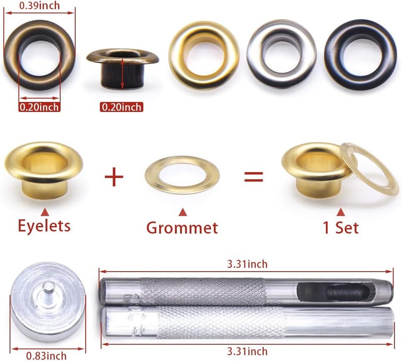 SEMINI Grommet Kit 800 Sets Gronmets Eyelets with 3 Pieces Install Tool Kit, 4 Colors - Image 2